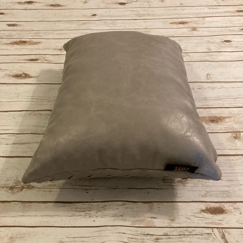 Frye Faux Leather Pillow Gray Woven 14 x 20 Decorative Lumbar Throw Pillow